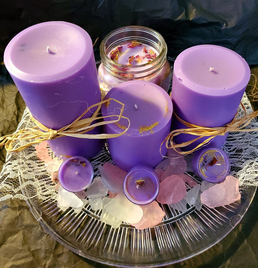 9Paffin and pc Soft Lavender Scent with Salt rocks Candle Set