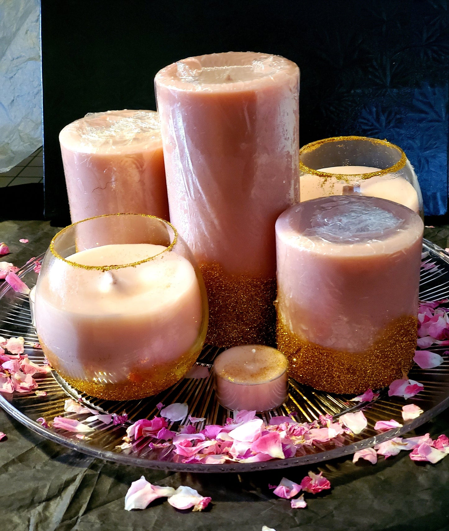 7pc Gold Rose Scented Candle Set