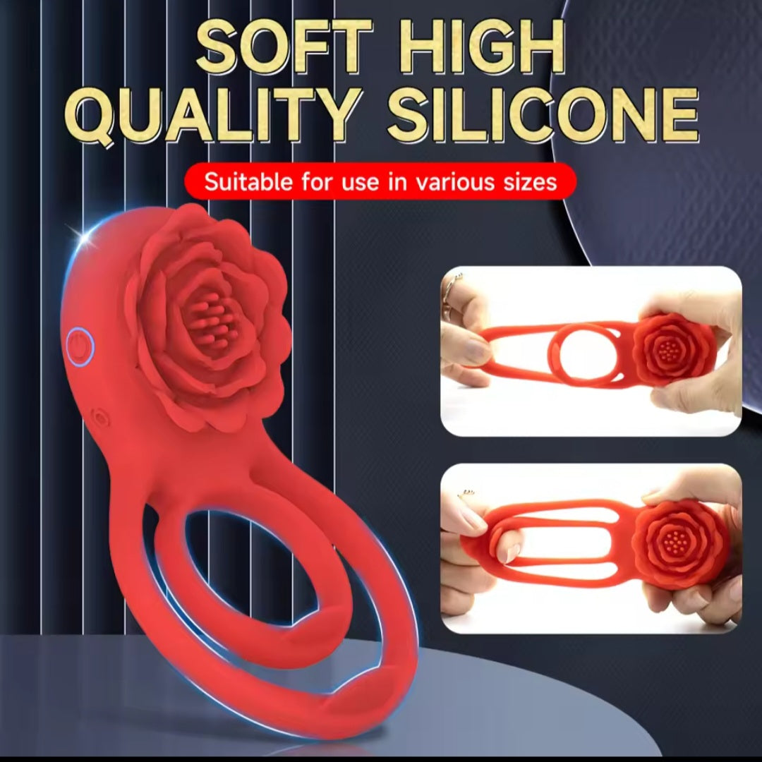 Rose Toy Dual Cock Rings Vibrator Strong Vibrating/ Charger included