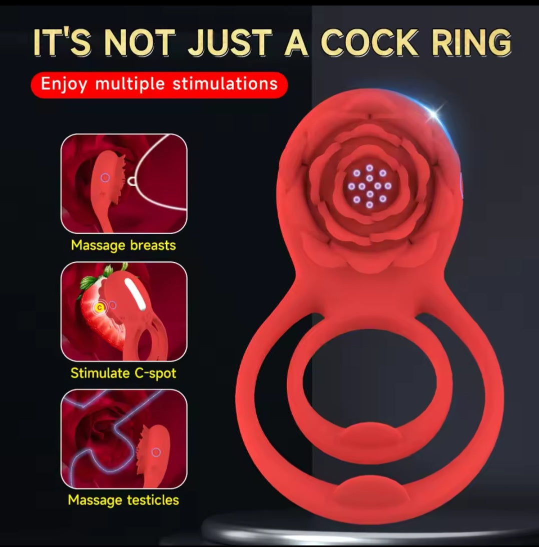 Rose Toy Dual Cock Rings Vibrator Strong Vibrating/ Charger included