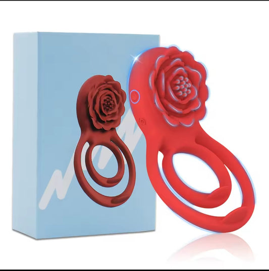 Rose Toy Dual Cock Rings Vibrator Strong Vibrating/ Charger included