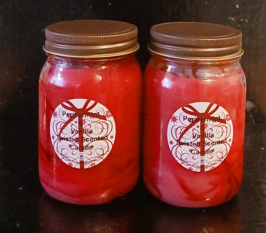 2pc Set Twisted Peppermint & Vanilla scented Mason Jar Candle/Red